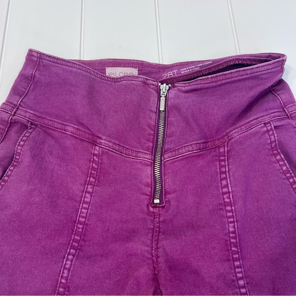 Anthropologie Pilcro High Rise Crop Flare Purple Boho Festival Pants Size 28 - Picture 5 of 9